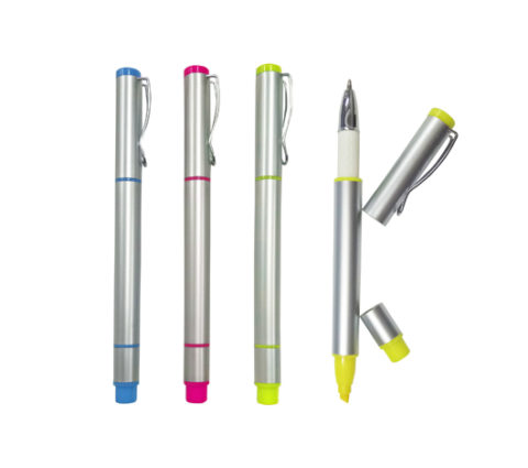 FG-378 Metallic plastic pen with highlighter